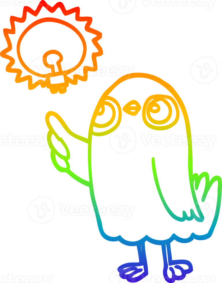 rainbow gradient line drawing of a cartoon bird with great idea png