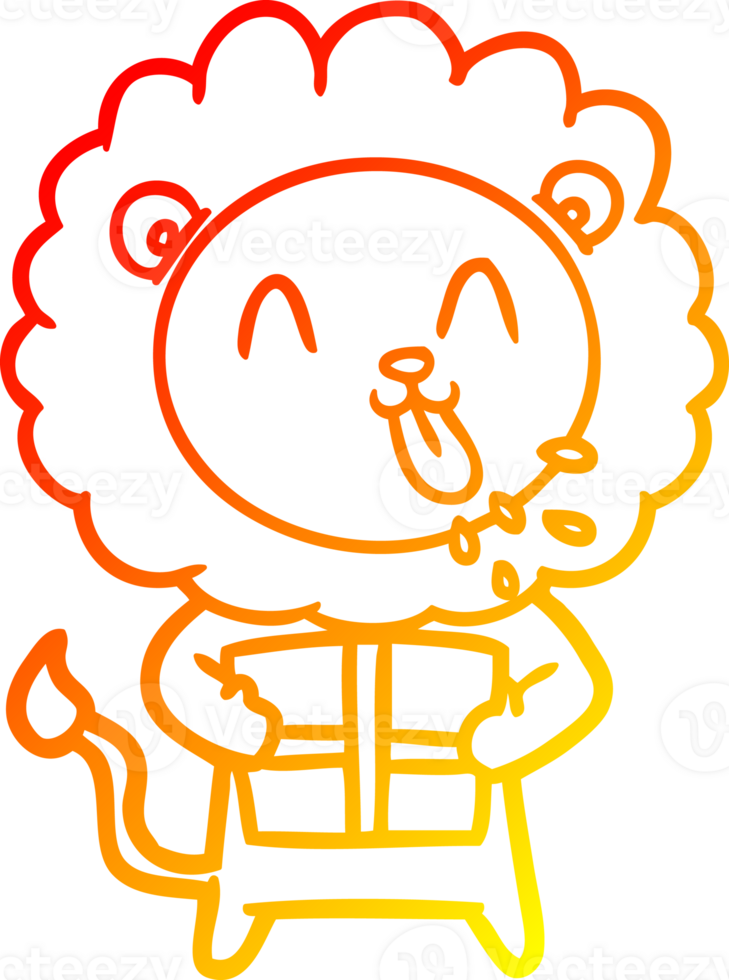 warm gradient line drawing of a happy cartoon lion png