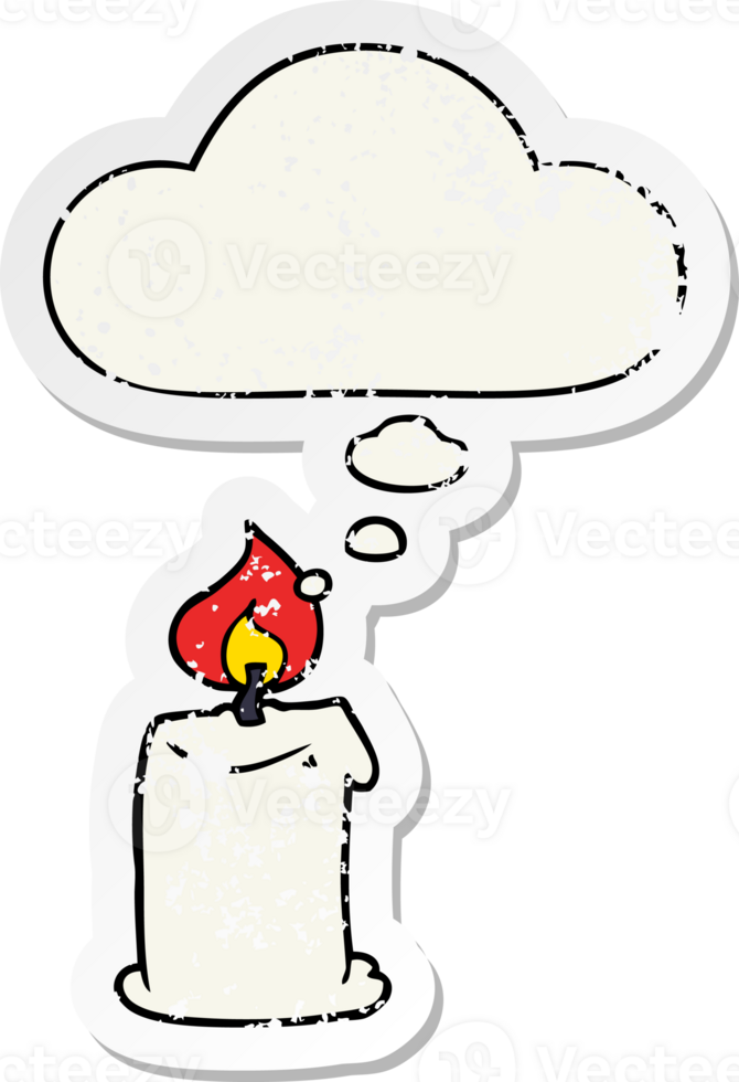 cartoon candle with thought bubble as a distressed worn sticker png