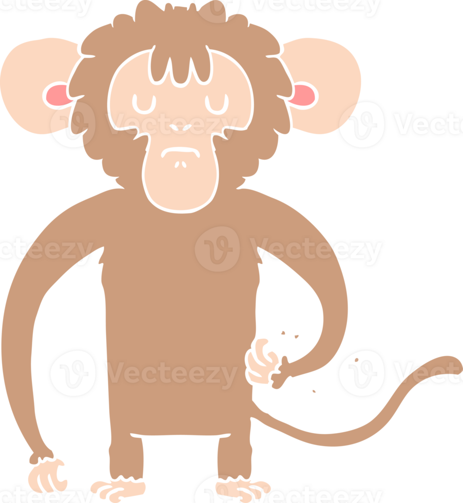 flat color style cartoon monkey scratching png