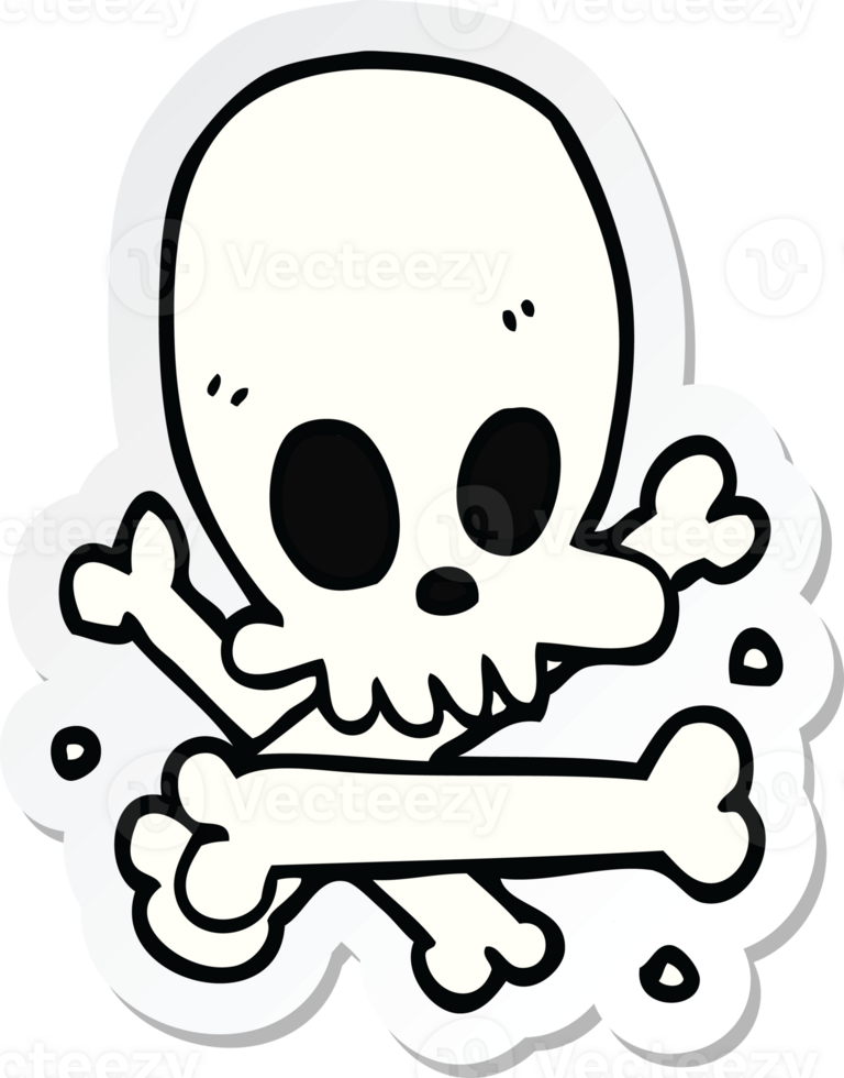sticker of a cartoon skull and bones png