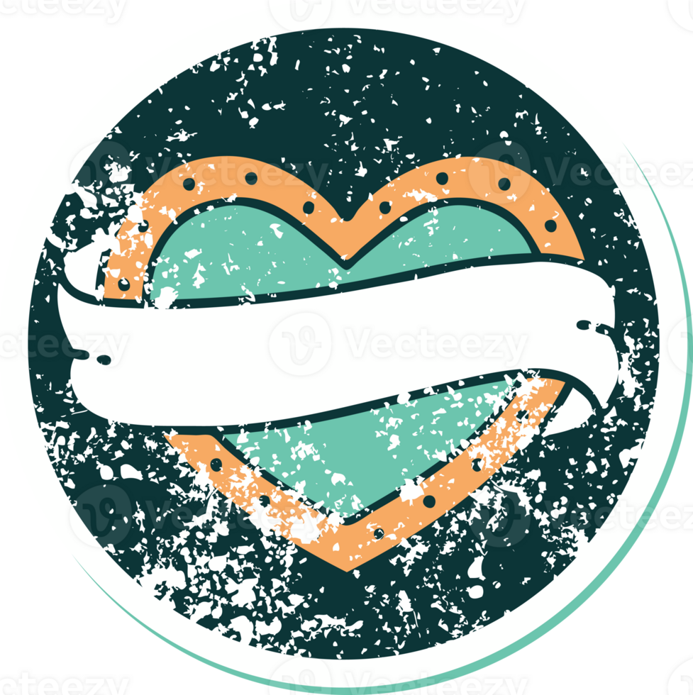 iconic distressed sticker tattoo style image of a heart and banner png
