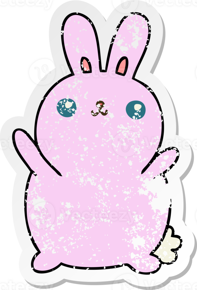 distressed sticker of a quirky hand drawn cartoon rabbit png