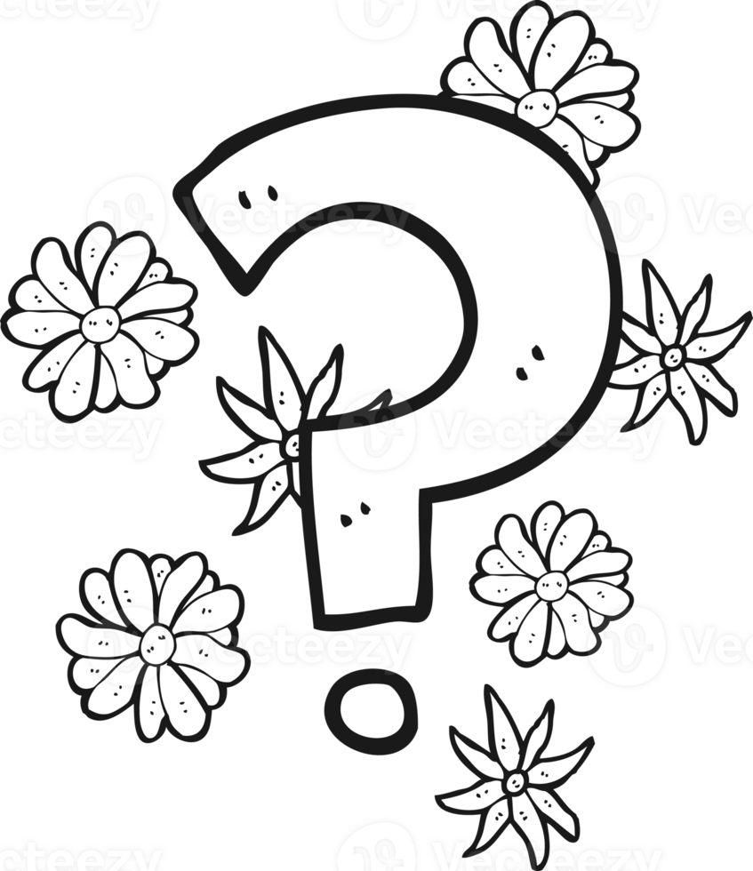 hand drawn black and white cartoon question mark png