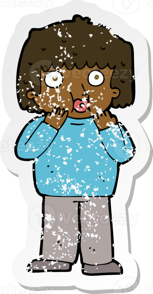 retro distressed sticker of a cartoon worried boy png
