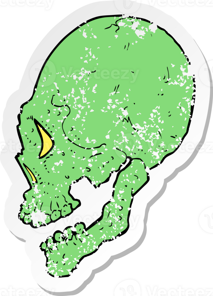 retro distressed sticker of a spooky skull illustration png