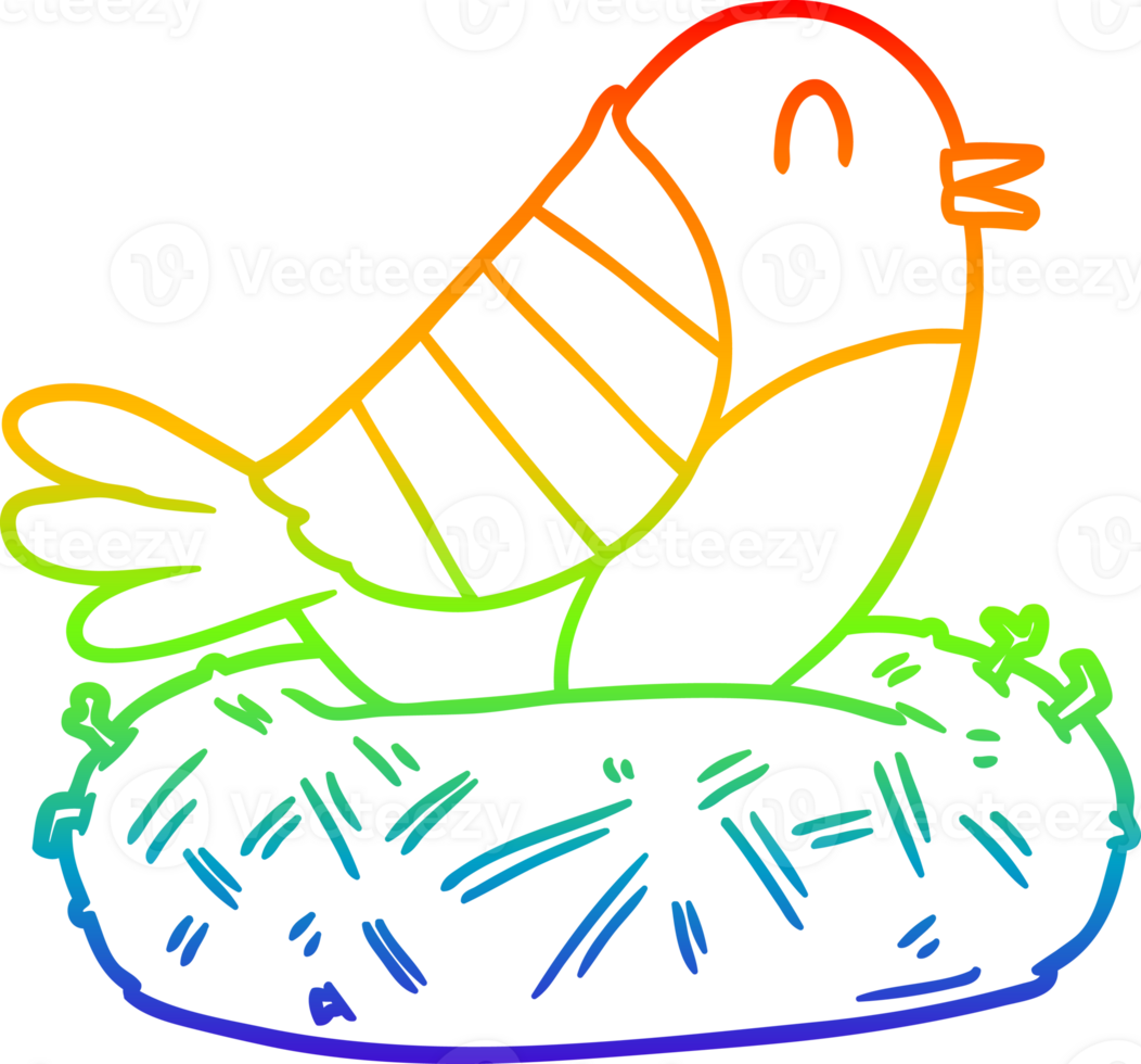 rainbow gradient line drawing of a cartoon bird sitting on nest png