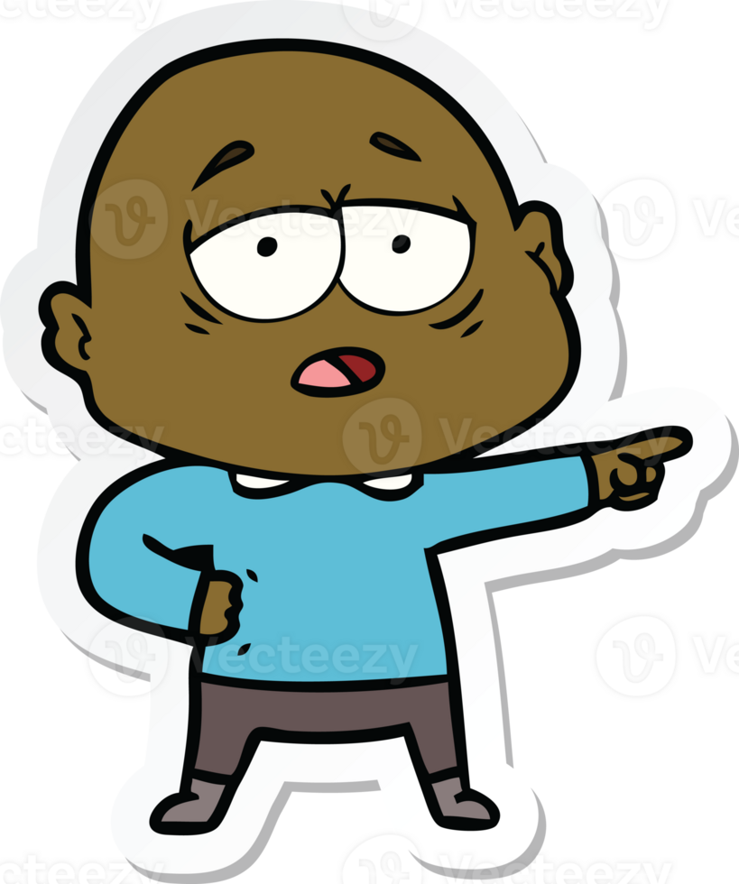 sticker of a cartoon tired bald man png