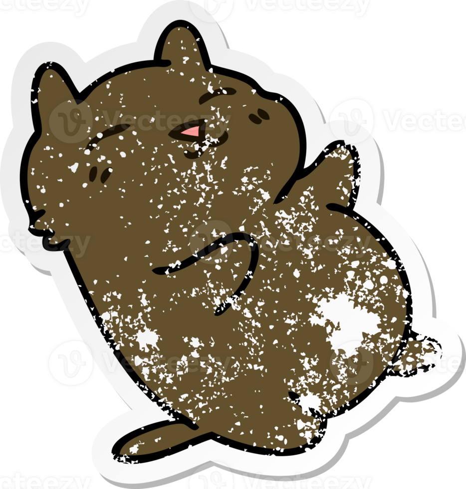 distressed sticker of a quirky hand drawn cartoon cat png