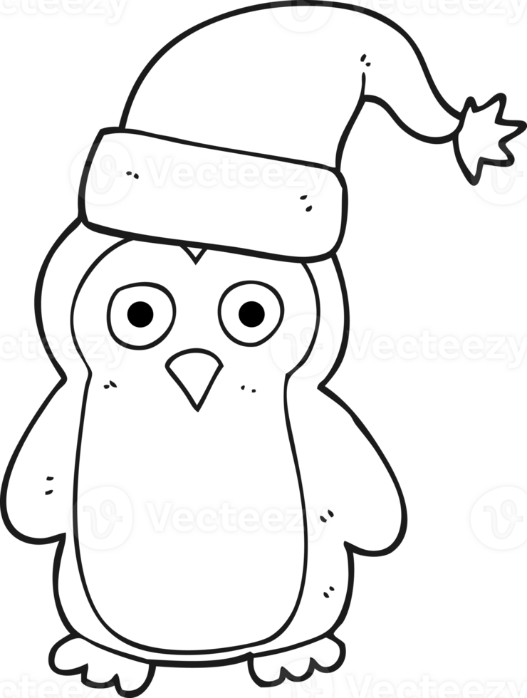hand drawn black and white cartoon penguin png