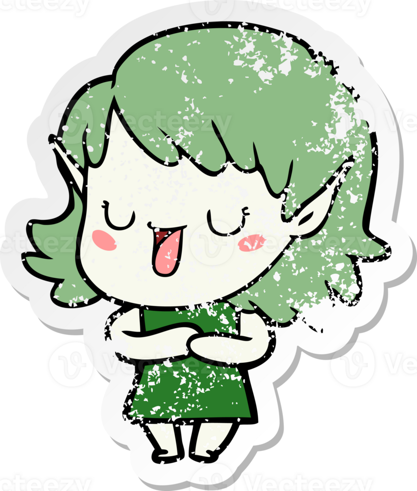distressed sticker of a cartoon elf girl png
