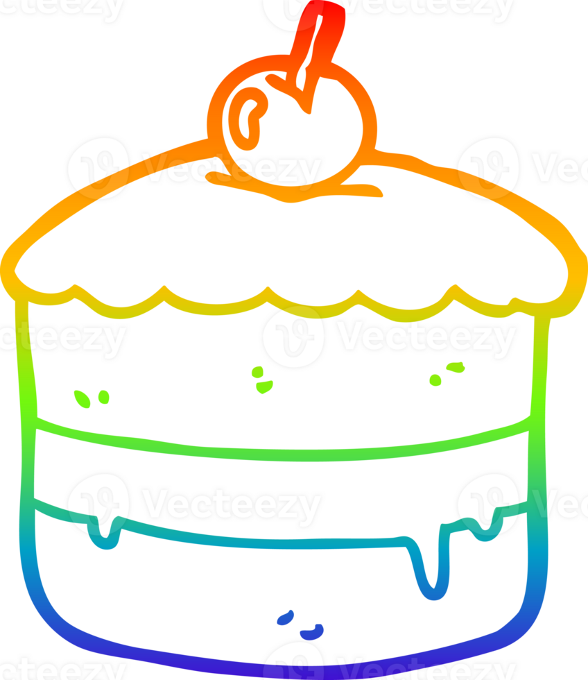 rainbow gradient line drawing of a cartoon cake png