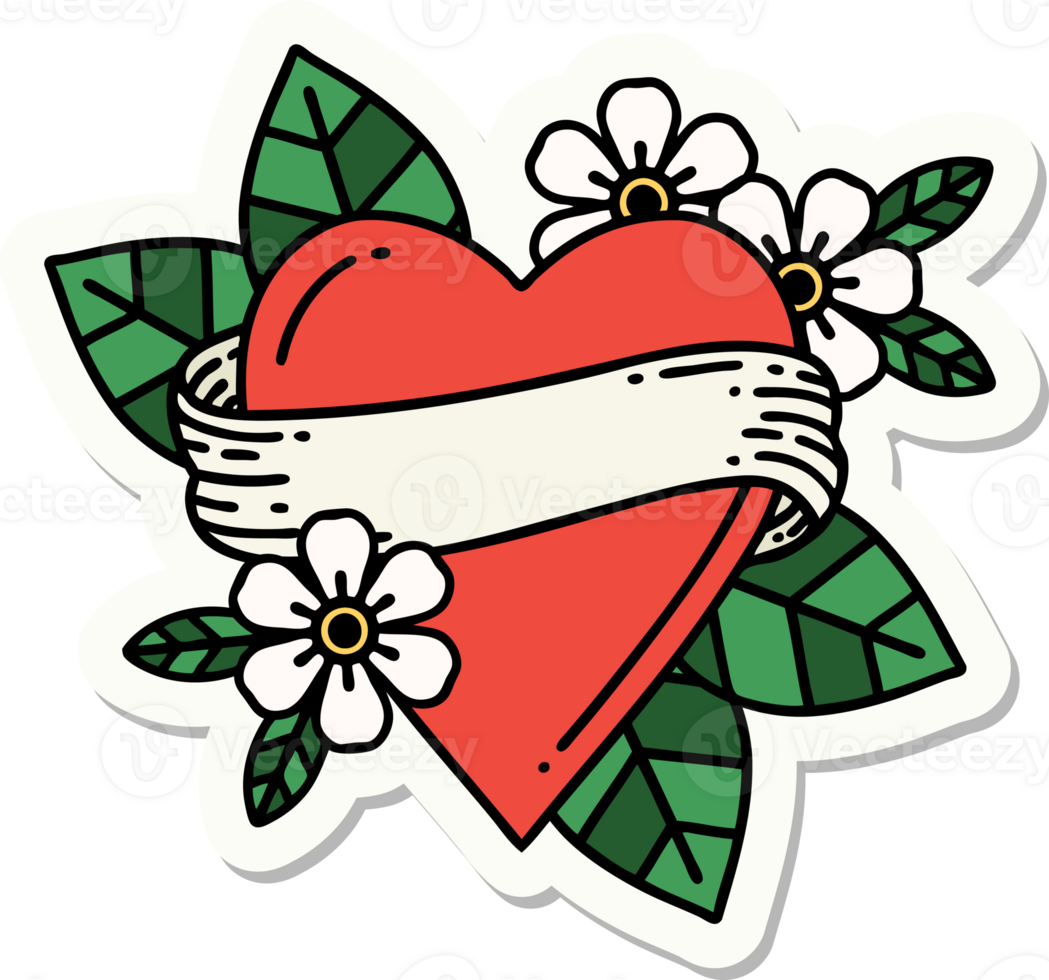 sticker of tattoo in traditional style of a heart and banner png