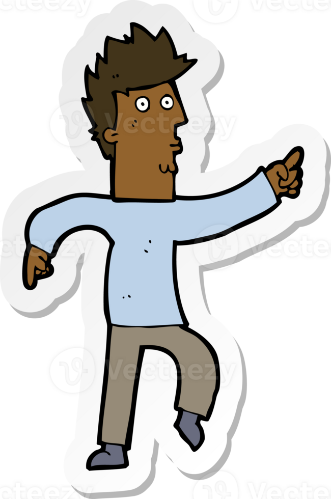 sticker of a cartoon worried man pointing png