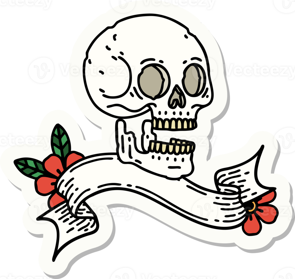 tattoo style sticker with banner of a skull png