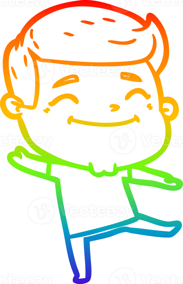 rainbow gradient line drawing of a happy cartoon man png