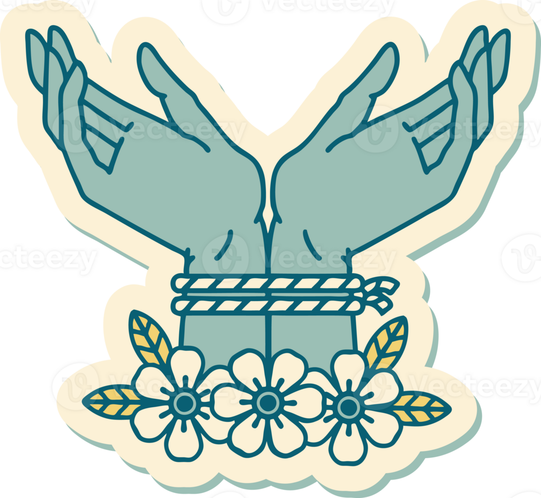 sticker of tattoo in traditional style of hands tied png