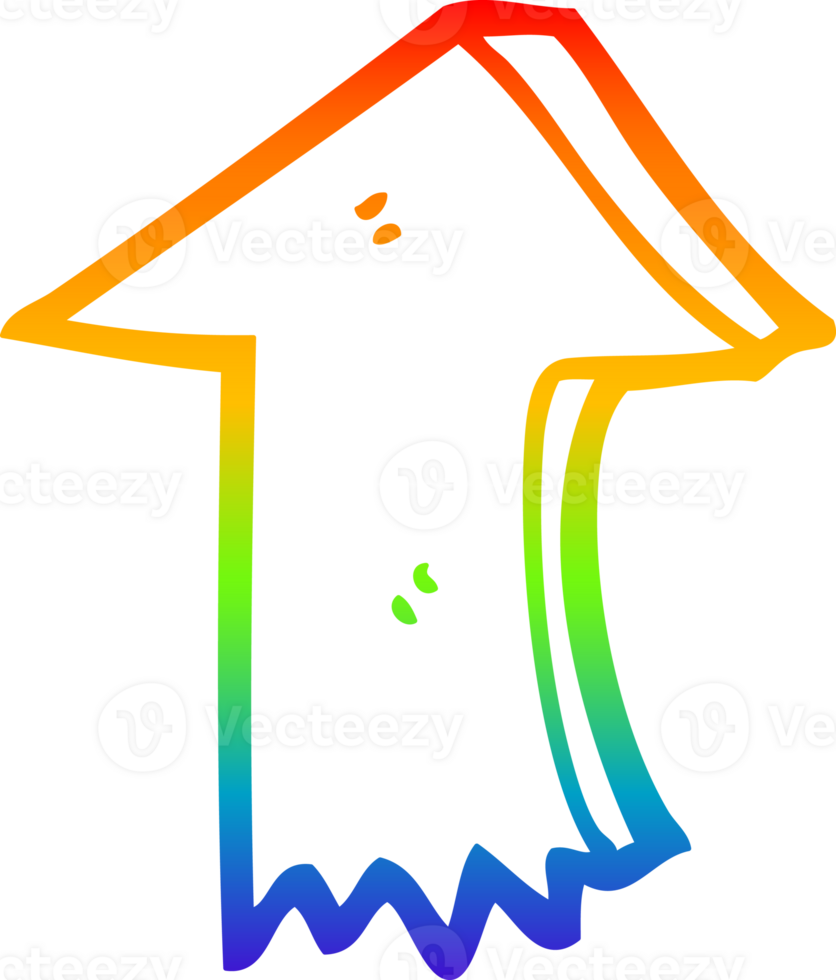 rainbow gradient line drawing of a cartoon pointing arrow png