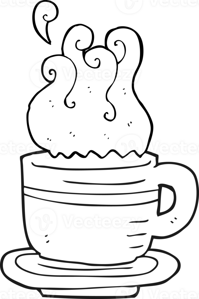hand drawn black and white cartoon cup and saucer png