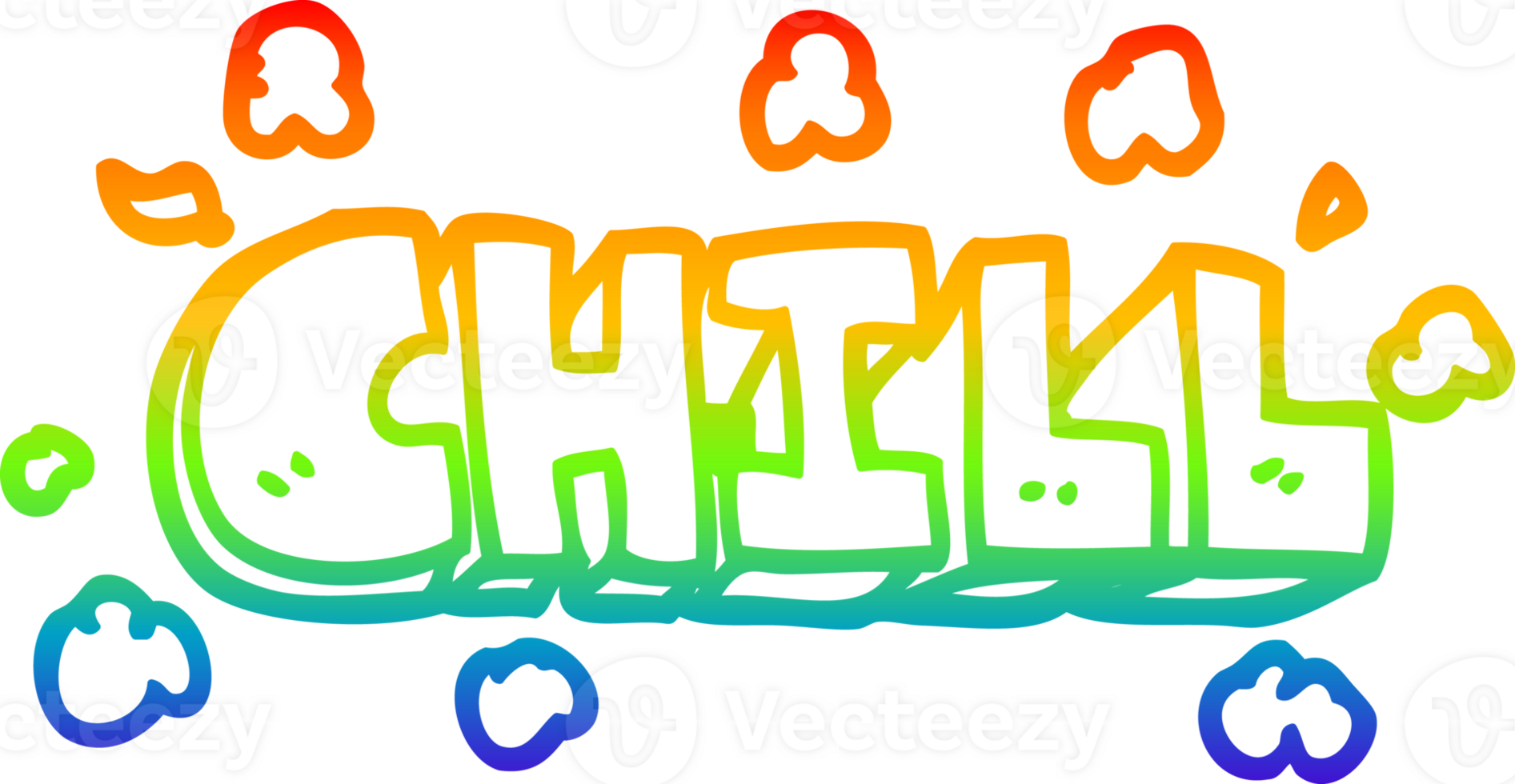 rainbow gradient line drawing of a cartoon chill sign png