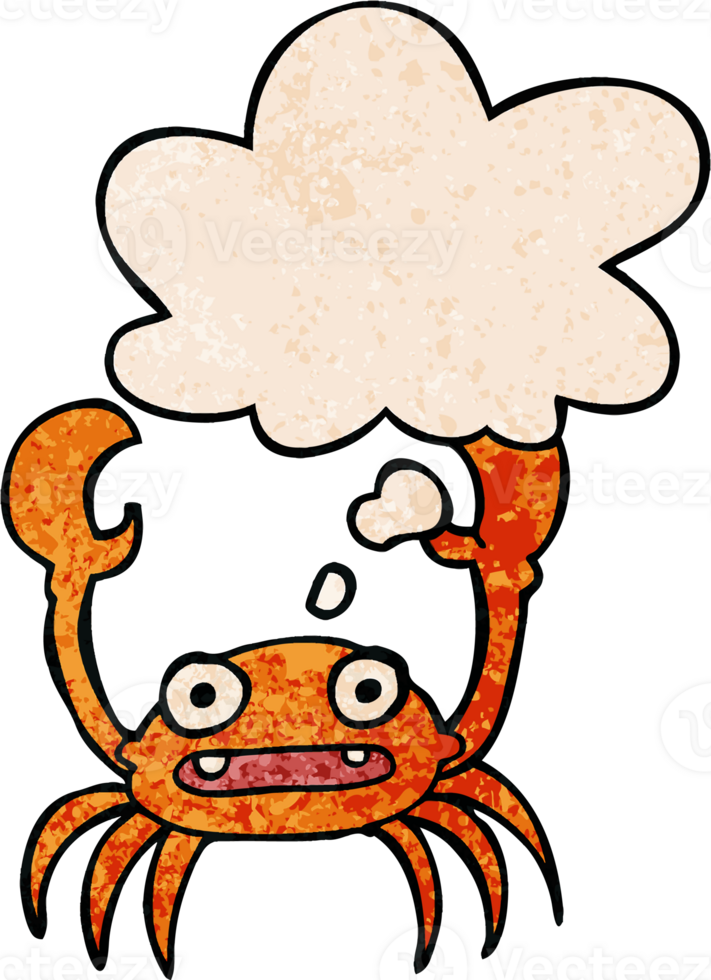 cartoon crab with thought bubble in grunge texture style png