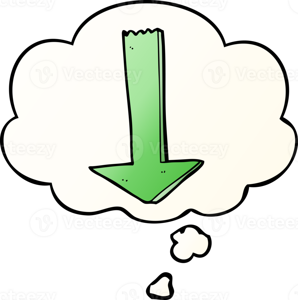 cartoon pointing arrow with thought bubble in smooth gradient style png
