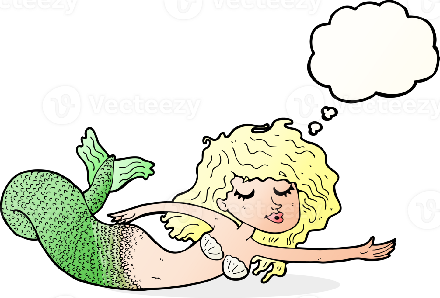cartoon mermaid with thought bubble png