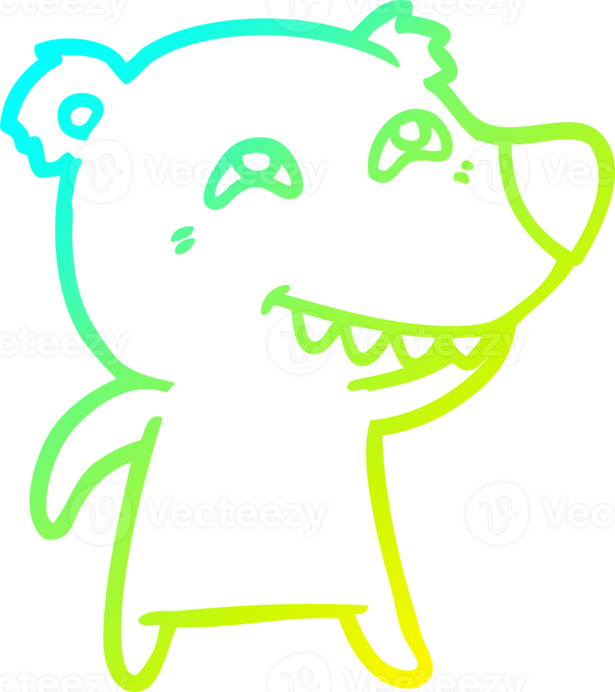 cold gradient line drawing of a cartoon polar bear showing teeth png