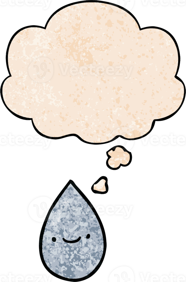 cartoon raindrop with thought bubble in grunge texture style png