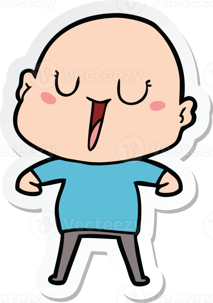 sticker of a happy cartoon bald man png