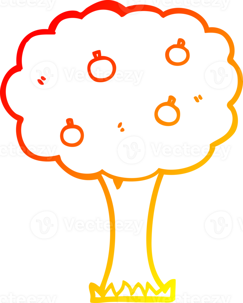 warm gradient line drawing of a cartoon apple tree png