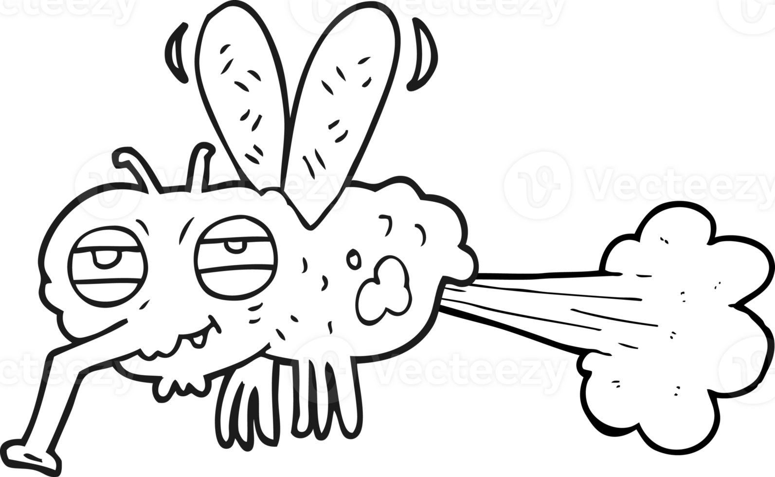 hand drawn black and white cartoon gross farting fly png