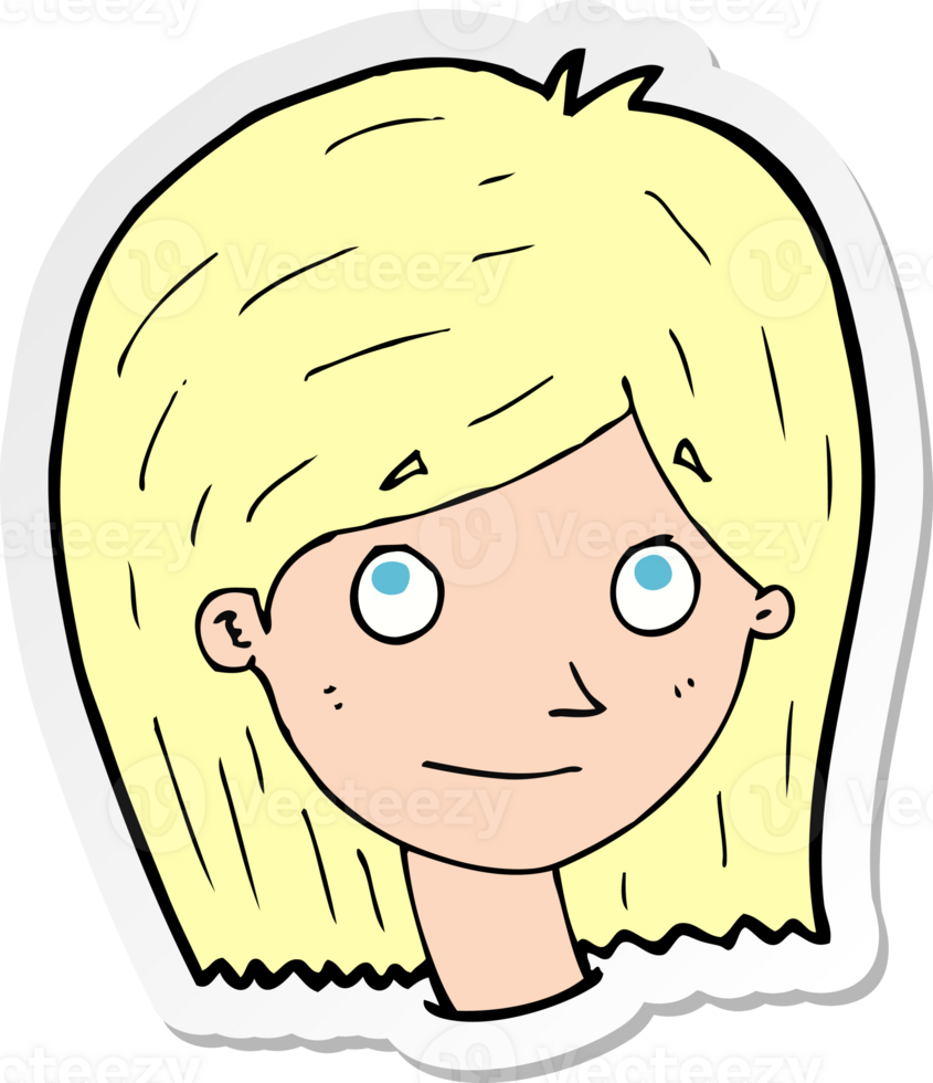 sticker of a cartoon happy female face png