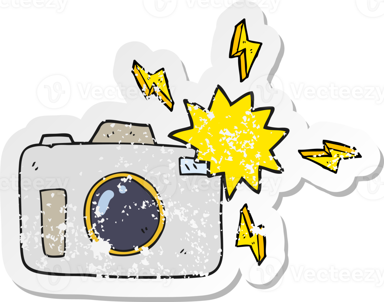 retro distressed sticker of a cartoon flashing camera png