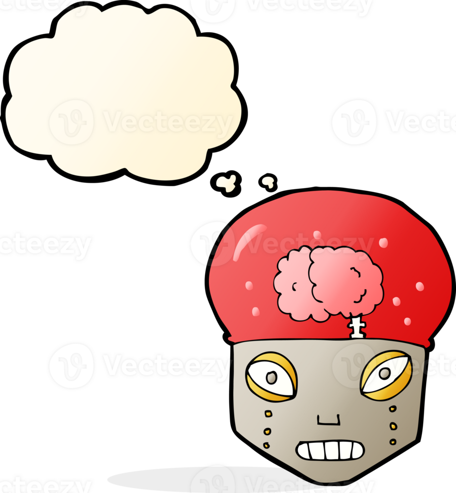 cartoon spooky robot head with thought bubble png