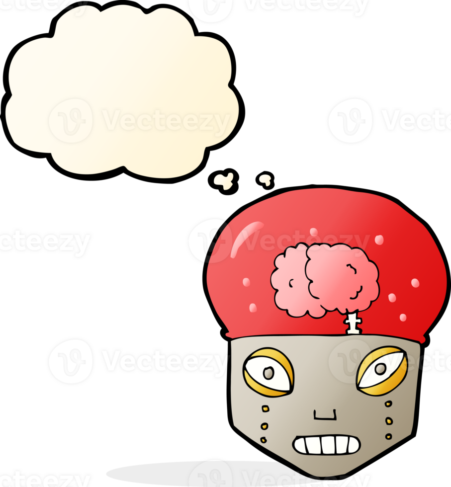 cartone animato spaventoso robot testa con pensato bolla png