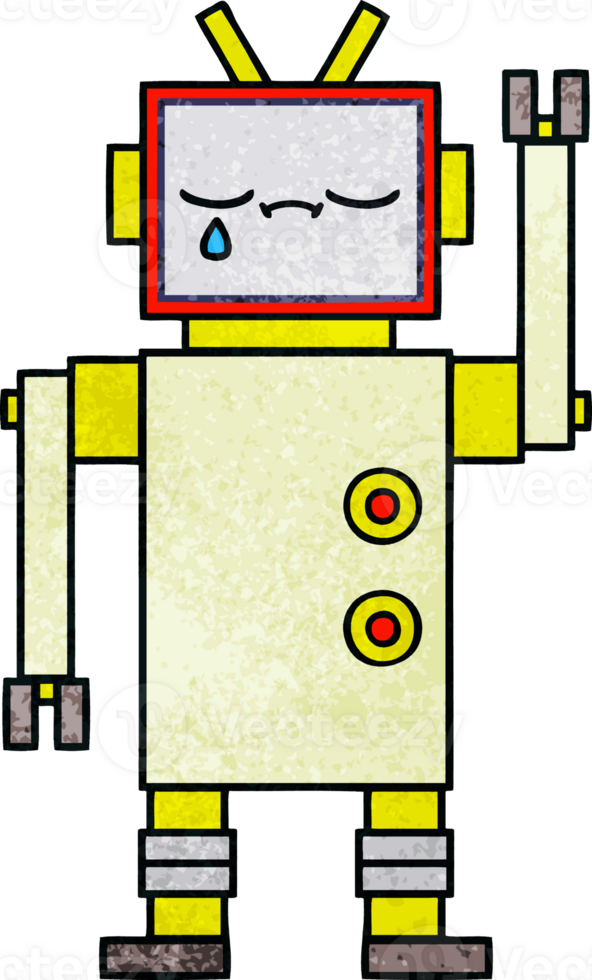 retro grunge texture cartoon of a robot png