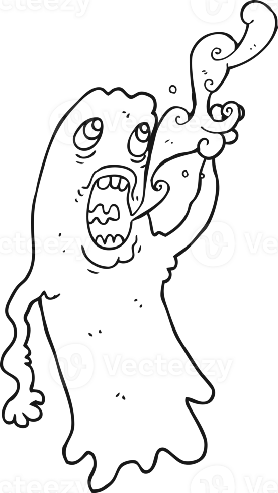 hand drawn black and white cartoon ghost png
