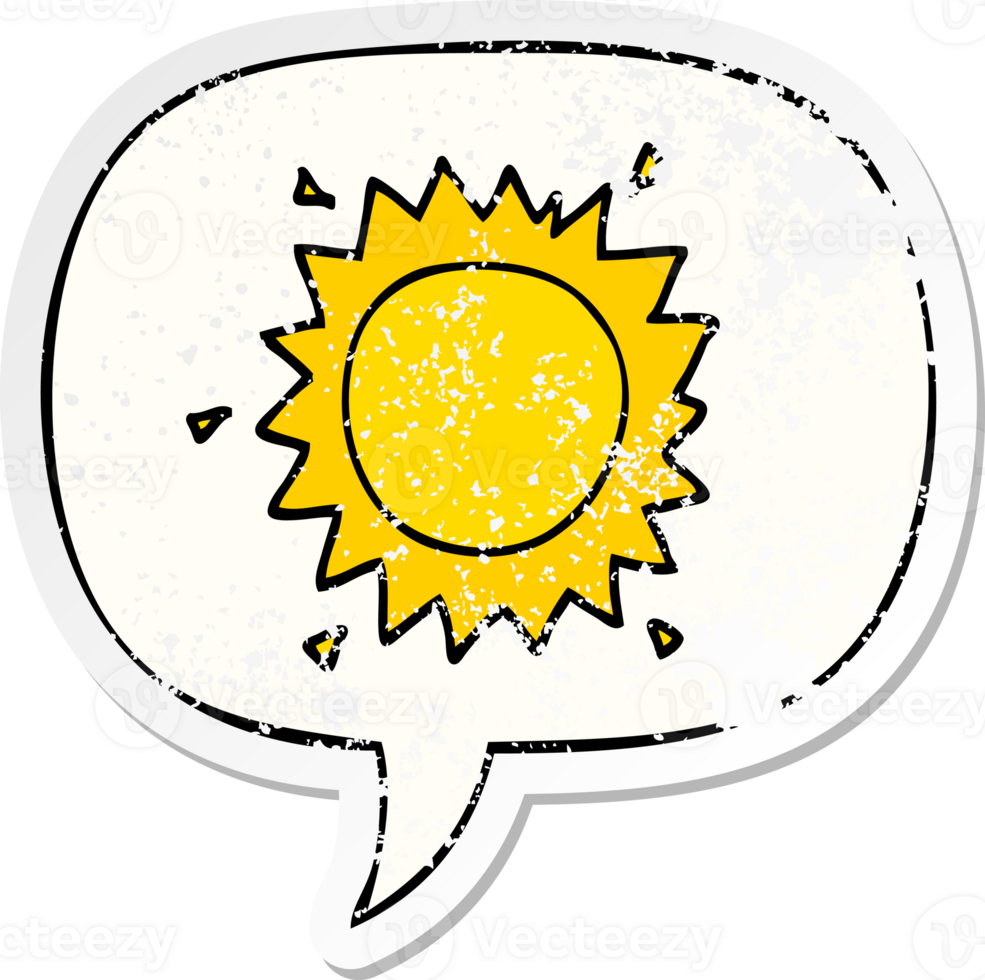 cartoon sun with speech bubble distressed distressed old sticker png