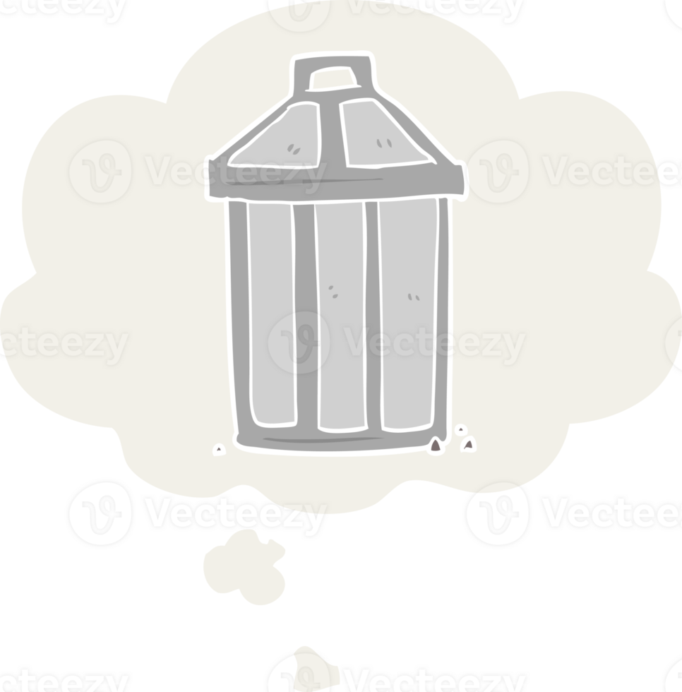 cartoon garbage can with thought bubble in retro style png