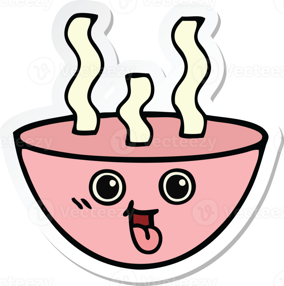 sticker of a cute cartoon bowl of hot soup png