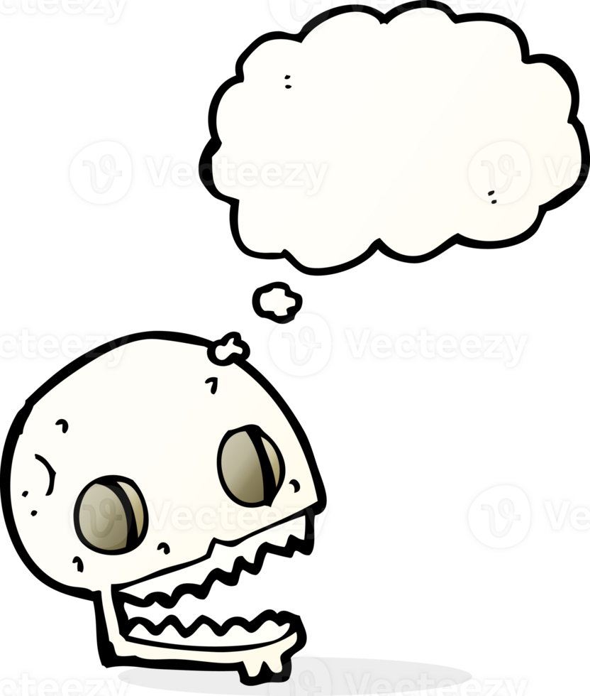 cartoon spooky skull with thought bubble png