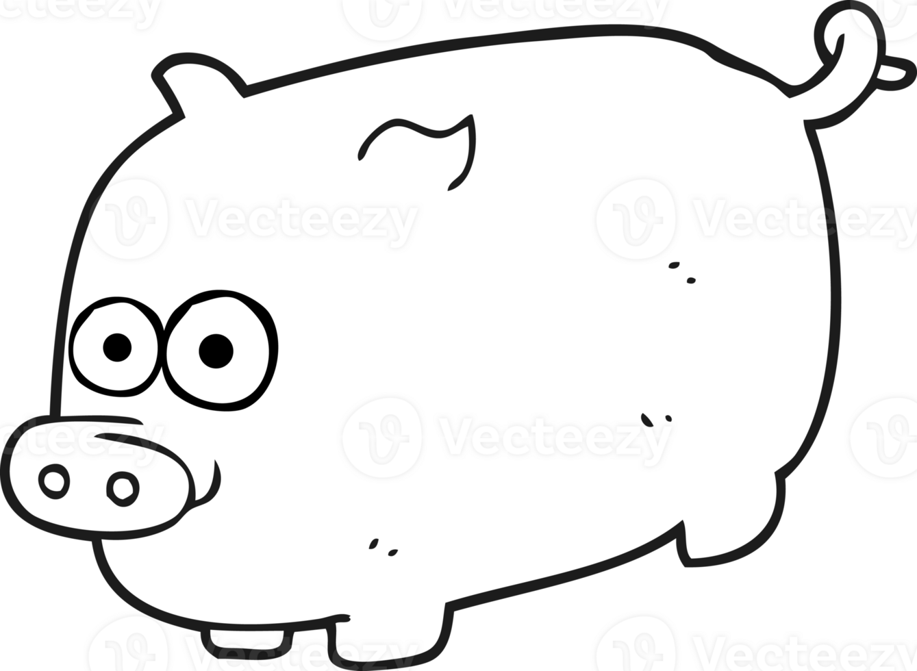 hand drawn black and white cartoon pig png