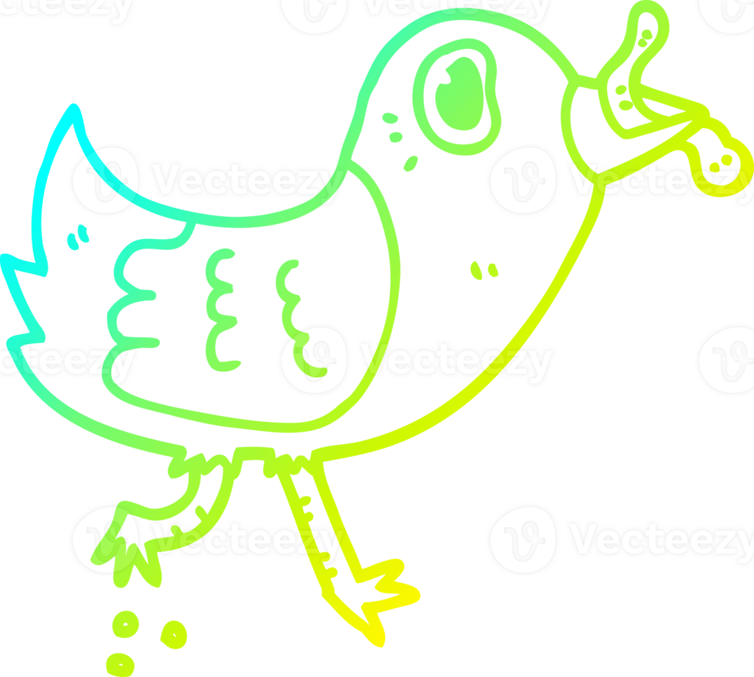 cold gradient line drawing of a cartoon bird with worm png