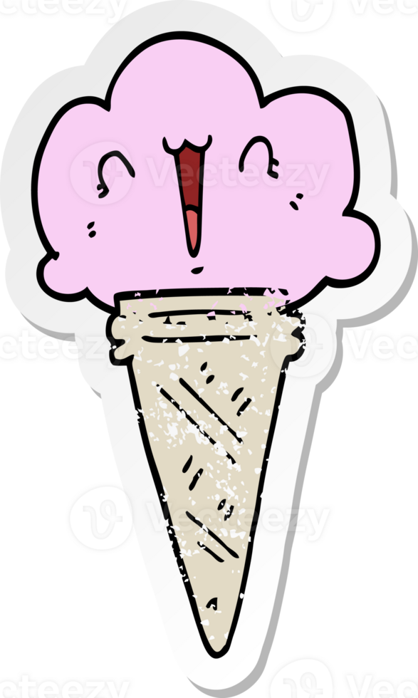 distressed sticker of a cartoon ice cream with face png