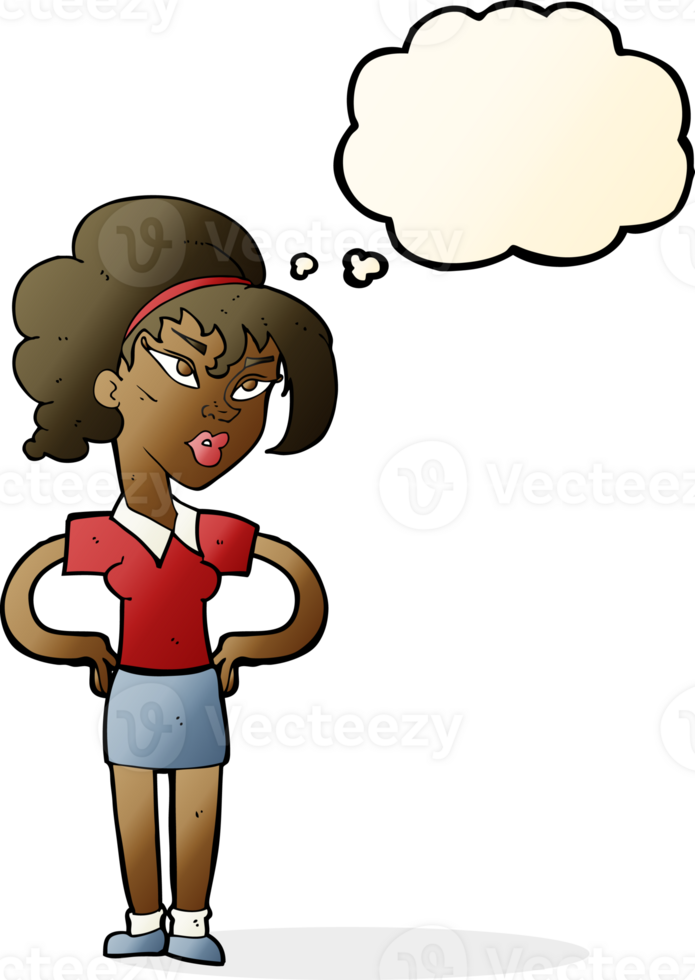 cartoon woman with hands on hips with thought bubble png