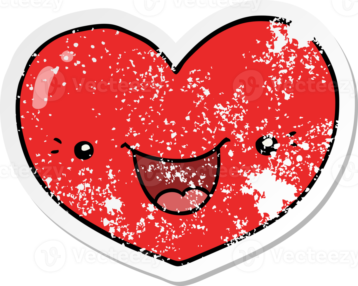 distressed sticker of a cartoon love heart character png