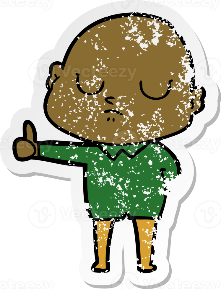 distressed sticker of a cartoon bald man png