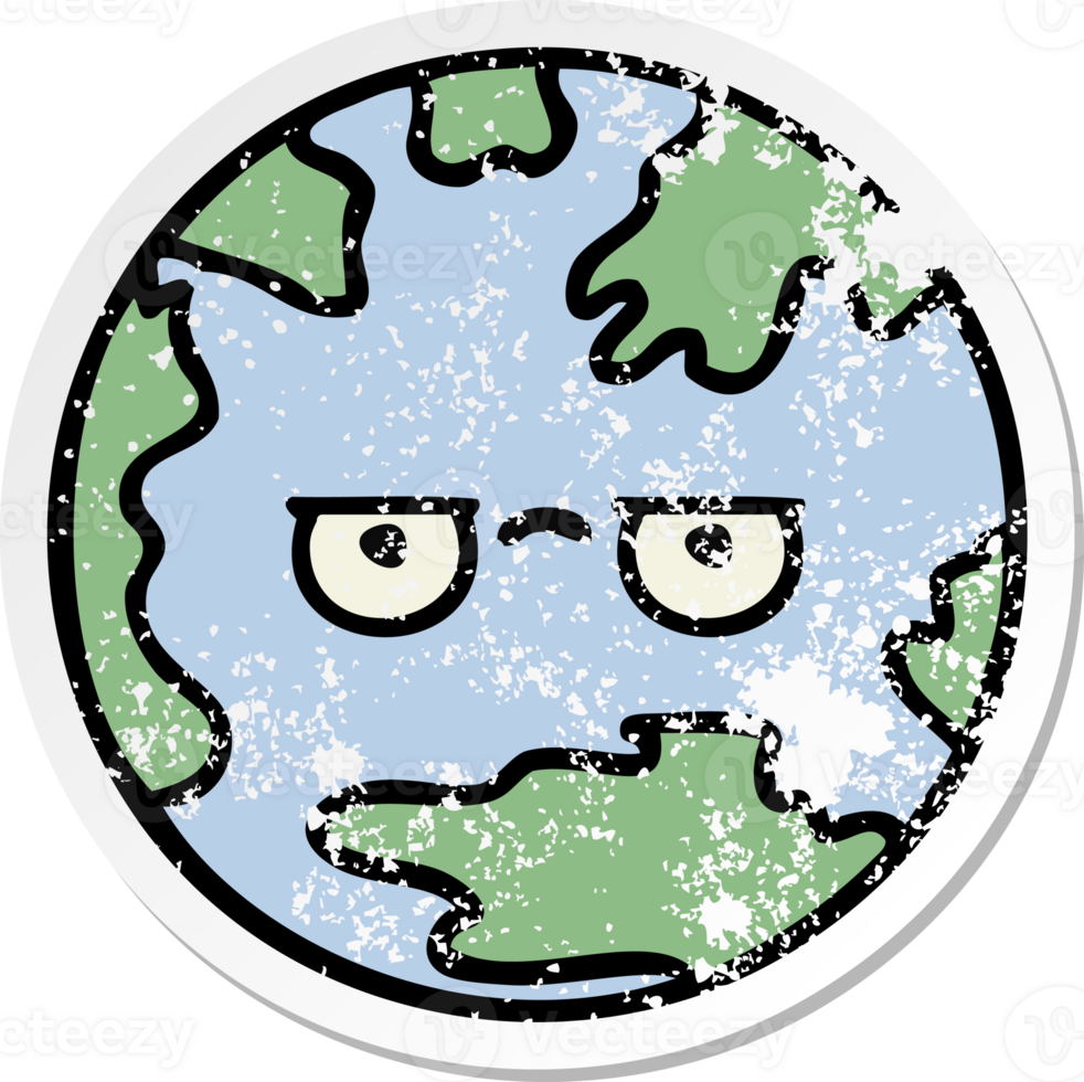 distressed sticker of a cute cartoon planet earth png