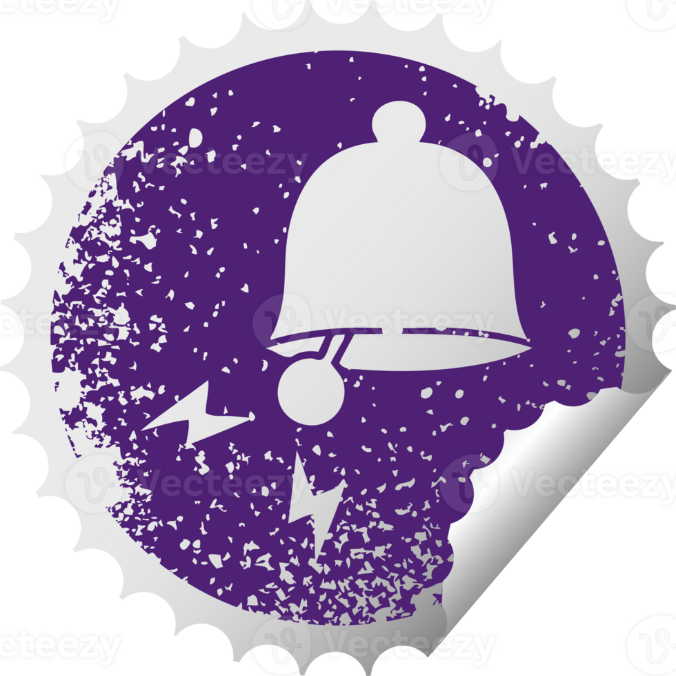 distressed circular peeling sticker symbol of a ringing bell png